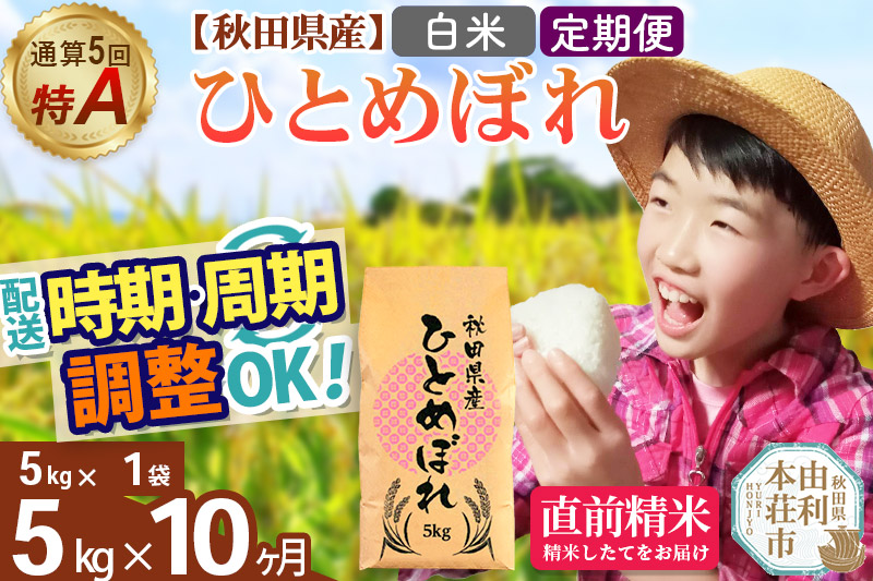 《定期便10ヶ月》令和7年産 【白米】通算5回特A 秋田県産ひとめぼれ 5kg(5kg×1袋)×10回 開始時期選べる お届け周期調整 隔月に調整OK お米 米 こめ 藤岡農産 [米 白米 特A 精米 秋田県 東北 お米 ひとめぼれ 小袋 小分け 直前精米 おいしい米 おすすめ お届け時期選べる]