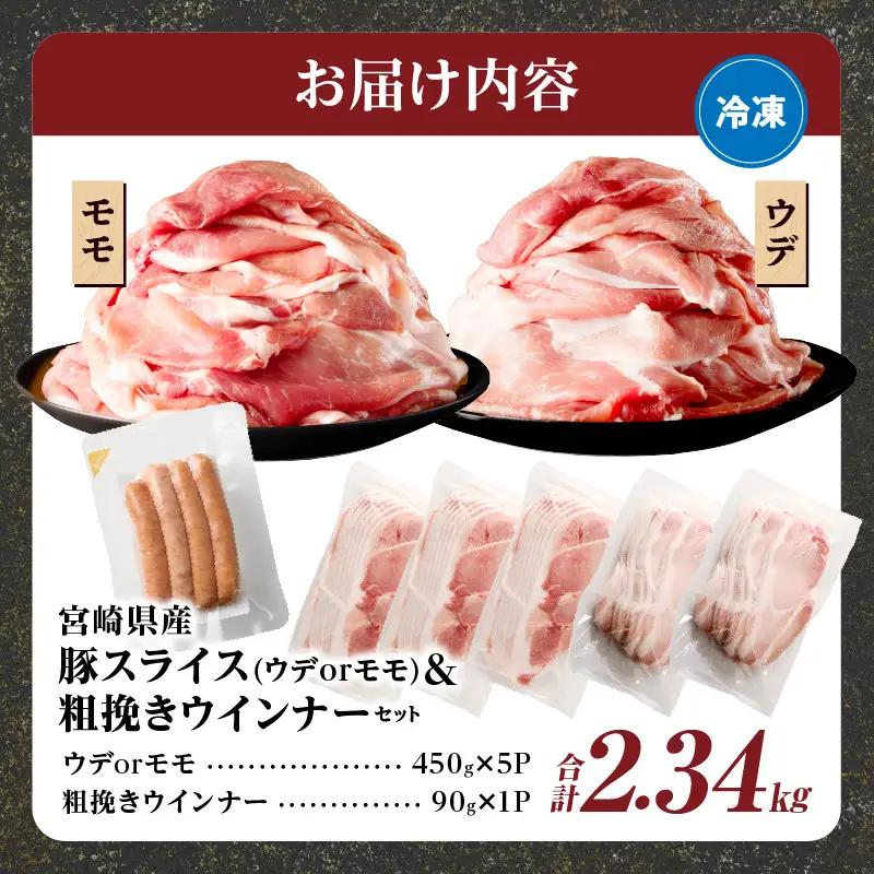 【畜産農家応援!!】≪訳あり≫宮崎県産豚スライス(ウデorモモ)&粗挽きウインナーセット合計2.43kg 肉 豚 豚肉 おかず 国産_T030-2066-U