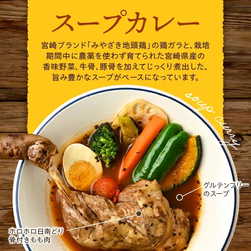 宮崎日南どり骨付きもものスープカレーセット スープカレー スパイスソルト 味変 みやざき地頭鶏 鶏ガラ 香味野菜 牛骨 豚骨 グルテンフリー 宮崎県産銘柄鶏 日南どり モモ肉 日本全国ご当地冷凍食品大