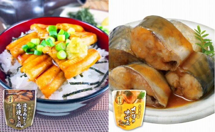 【ふるさと納税】【12月14日決済確定分まで年内配送】 あなご蒲焼き風＆さばの味噌煮セット アナゴ 穴子 加工品 常温保存 長期保存 さかな 魚 サカナ グルメ 海鮮 おかず ご飯のお供 蒲焼き かばやき 蒲焼 ひつまぶし タレ サバ 鯖 旨煮 味噌煮 北海道 根室市 A-09104