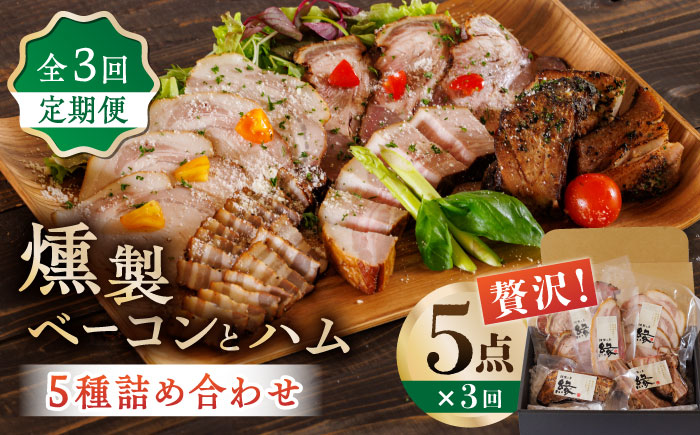 【3回定期便】燻製 ベーコン・ハム 5種詰め合わせ 【燻製工房 縁】 スモーク ベーコン ハム ソーセージ フランクフルト ウインナー お肉 熊本県 特産品 燻製  [ZBF024]