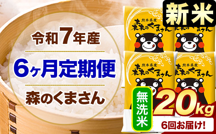 【6ヶ月定期便】新米 令和7年産 無洗米 森のくまさん 20kg 5kg×4袋 《1月から出荷開始》 熊本県産 無洗米 精米 米 こめ コメ お米 kome---mifune_lcl_655_jan6---