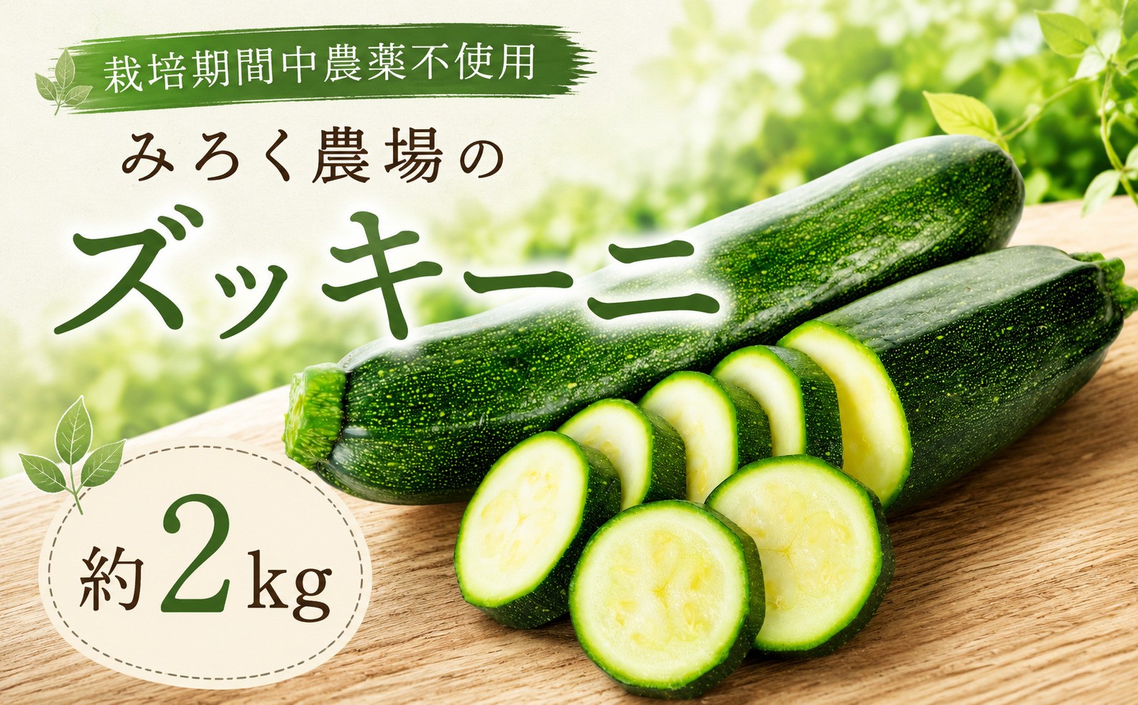 
                  ズッキーニ 約2kg 【 先行予約 2027年6月発送 】ずっきーに 生 野菜 やさい おやさい 国産 農薬 栽培期間中不使用 旬 おすすめ レシピ 夏野菜 なつやさい 新鮮 朝食 昼食 夕食 おかず おつまみ 特産 産地直送 千葉 東金 みろく農場
                