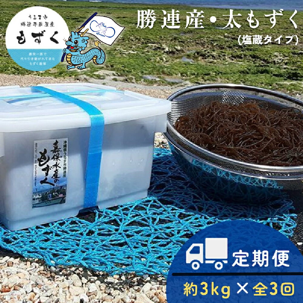 【ふるさと納税】【定期便】勝連産・太もずく　3か月連続お届け（約3kg・塩蔵タイプ）【嘉保水産】　うるま市　勝連産　太もずく　定期便　沖縄　フコイダン　ミネラル