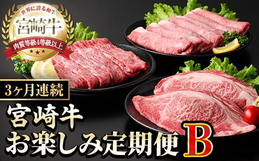 
                  【定期便・全3回(連続)】宮崎牛お楽しみ定期便B すき焼き お肉 牛肉 黒毛和牛 宮崎牛 ブランド和牛 冷凍 国産 肩 ウデ モモ 赤身 スライス 宮崎県産 しゃぶしゃぶ 【YM-19】【YAMATO株式会社】
                