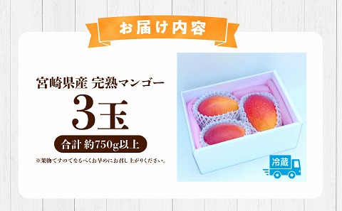 《2024年発送》期間限定 数量限定 宮崎県産 完熟マンゴー3玉 合計約750g以上