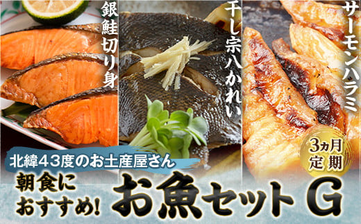 
【3ヵ月定期】北緯43度のお土産屋さん　朝食におすすめ！お魚セットG F21H-517
