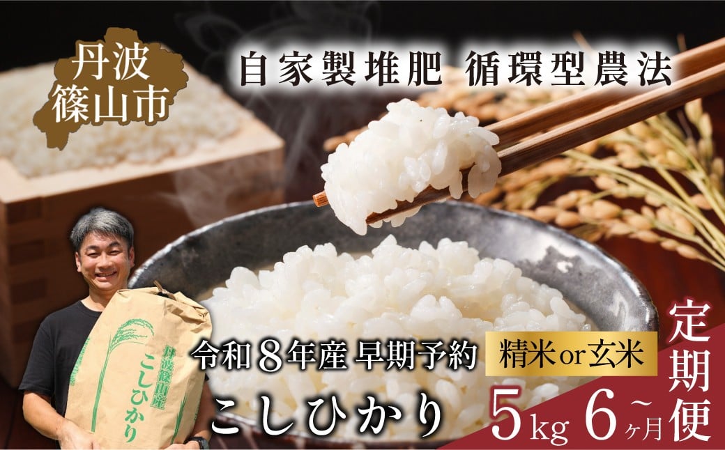 
            【令和8年産早期予約！】お米定期便 丹波篠山産コシヒカリ  【 玄米 or 精米 】 〈 5kg or 10kg 6回 or 12回 〉 計 30kg ~120kg　お米定期便 玄米 コメ こめ 米 こしひかり コシヒカリ 丹波篠山産
          