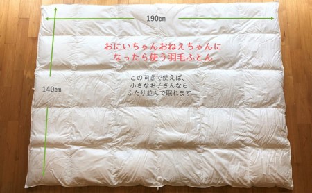 羽毛布団 合掛け カバー セット おにいちゃんおねえちゃんになったら使う合掛け羽毛ふとん＋和晒しひとえガーゼ グリーンのカバーのセット 寝具 羽毛ふとん 掛け布団 布団 ふとん 羽毛 ガーゼ 
