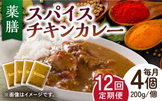 【12回定期便】薬膳スパイスチキンカレー 4食（200g×4） /自然庵 [UCQ006] カレー レトルトカレー 鶏肉 鶏 チキン