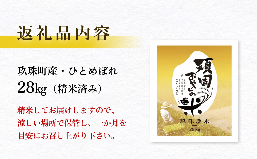 ＜先行受付＞【令和7年 玖珠産・ひとめぼれ 精米 30kg】頑固