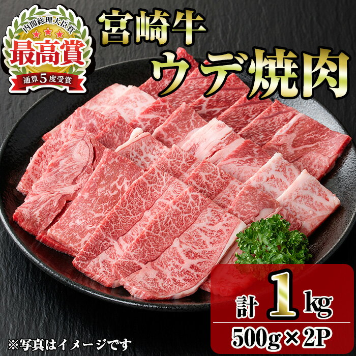 【ふるさと納税】宮崎牛ウデ焼肉(1kg・500g×2P) お肉 牛肉 黒毛和牛 ブランド和牛 冷凍 国産 焼肉 BBQ ウデ 【R-96】【ミヤチク】