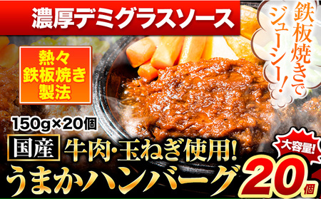 うまかハンバーグ 濃厚デミグラス ハンバーグ 150g×20個 国産 牛肉 使用 《7-14日以内に出荷予定(土日祝除く)》冷凍 大容量 玉東町 国産  簡単 調理 惣菜 冷凍 牛 湯煎 人気 子供 こども 小分け ハンバーグ 熊本県 玉東町