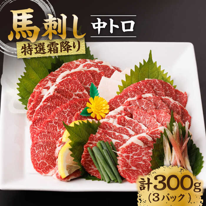 【ふるさと納税】特選霜降り馬刺し（中トロ）計300g（3pc）＋タレ小 馬刺し 馬肉 桜肉 馬 肉 特選 霜降り 中トロ 小分け タレ付き おつまみ 晩酌 冷凍 生食 刺身 九州 熊本県 山鹿 送料無料 【馬刺しの郷 民守】[ZBL008]