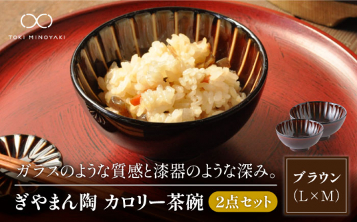 【美濃焼】ぎやまん陶 カロリー茶碗 2個セット 漆ブラウン（Lサイズ）×漆ブラウン（Mサイズ）【カネコ小兵製陶所】【TOKI MINOYAKI返礼品】食器 ご飯茶碗 ペア [MBD083]
