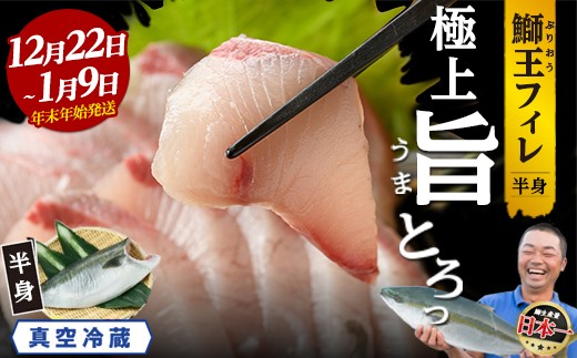 
                  ＼年末年始発送 先行予約／＜数量限定＞『旅サラダ』で紹介ぶりの王様「 鰤王 」 フィレ 半身 (約1.2〜1.5kg・フィレ1枚) 産地直送 新鮮 旨味が抜群の 長島町 特産品 ブランド ぶり 鰤 ブリ 切り身 真空 冷蔵 刺身 ぶりしゃぶ しゃぶしゃぶ 魚 魚介 人気 ランキング 年末年始発送【JFA】jfa-7006-oya
                