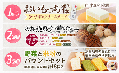 全3回定期便 みやこ自慢のふるさと便・体に優しいスイーツ 毎月 定期便 スイーツ 詰め合わせ 米粉 焼き菓子 ケーキ グルテンフリー ギルトフリー 無添加 チーズ さつまいも クッキー 福岡県 福岡 