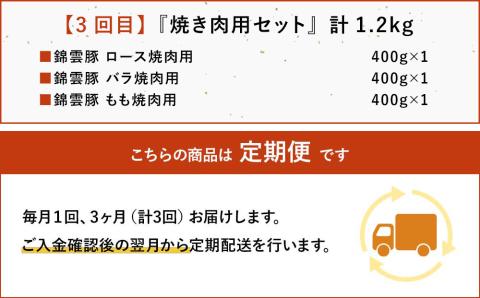 【定期便】高級ブランド錦雲豚「お米育ちの錦雲豚 鍋・バラエティセット・焼き肉」3回