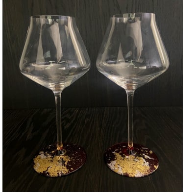 ワイングラスぺルラ2個セット　溜塗金箔赤溜【1633448】