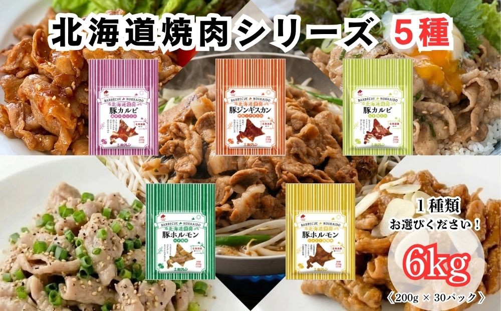 
                  北海道焼肉 選べる 種類 豚ジンギスカン / 豚カルビ濃厚カルビたれ / 豚カルビねぎ塩たれ / 豚ホルモンねぎ塩味 / 豚ホルモンにんにく味噌味 6kg (200g×30パック)
                