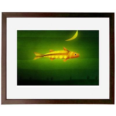 ふるさと納税 綾部市 ＼京都・綾部の癒やし系作家/【絵画】　月の魚　額装サイズ526mmx412mm