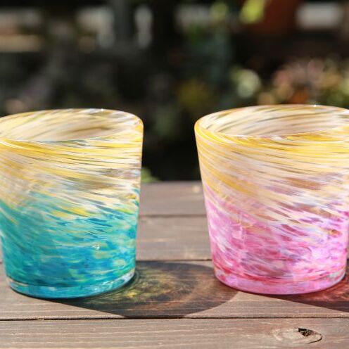 【ふるさと納税】【ガラス工房雫】深海ロックグラス　ラグーン・ピンク2個セット