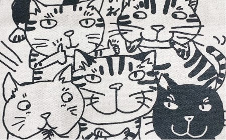 キャンパス地トートバッグ「HappyCat」《糸島》【のび工房】【いとしまごころ】[ADZ001] 猫 ねこ トートバッグ 猫好き エコバッグ シルクプリント ネコ