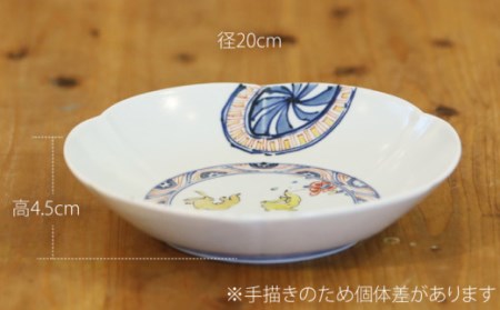染錦花兎文 丸鉢 1点【谷鳳窯】[NAT010] 肥前吉田焼 焼き物 やきもの 器 うつわ 皿 さら