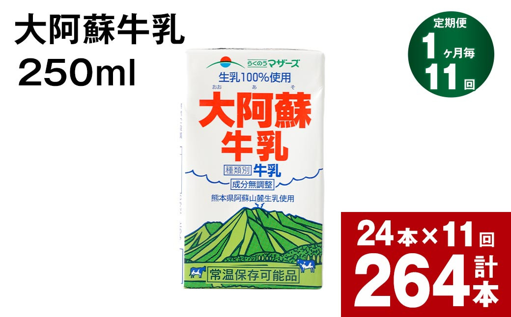 
【1ヶ月毎11回定期便】 牛乳 大阿蘇牛乳 250ml 計264本
