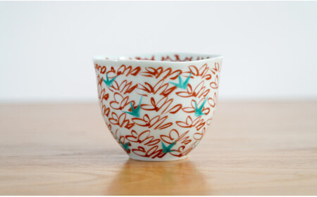 A10-208 有田焼 ゆらり和カップ＆豆皿セット/赤絵風花【藍土】