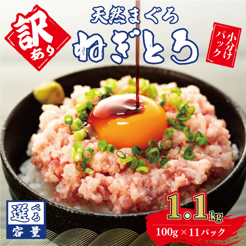 訳あり ねぎとろ 1.1kg (100g×11パック) 天然マグロ 冷凍 小分け 個包装 便利 簡単 ネギトロ ねぎとろ丼 ネギトロ丼 マグロ まぐろ 鮪 たたき 新鮮 海鮮丼 丼 寿司 おかず 惣菜