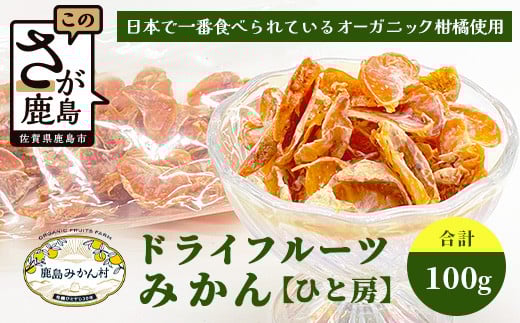 みかんを使ったドライフルーツ (ひと房) 100g　｜佐賀県 鹿島市 みかんドライフルーツ みかん ドライフルーツ 無添加 有機 国産 ドライみかん 無添加 おやつ 砂糖不使用 オーガニック 体にやさしい お菓子 子供 安心 妊婦 美容 高齢者｜　A-206