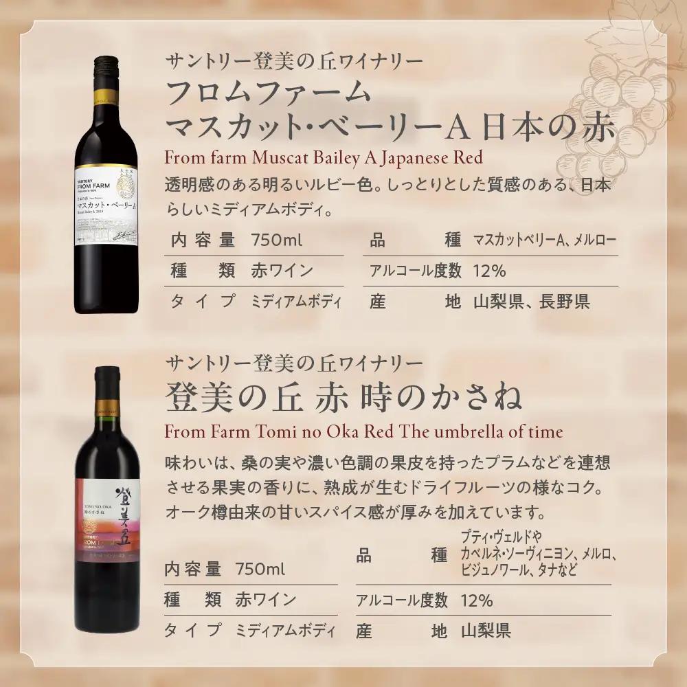 甲斐市産赤ワイン5本セット　家飲み 赤 日本ワイン 山梨ワイン 定番 テーブルワイン お酒 サントリー 甲州 飲み比べ 山梨県 甲斐市 AD-297