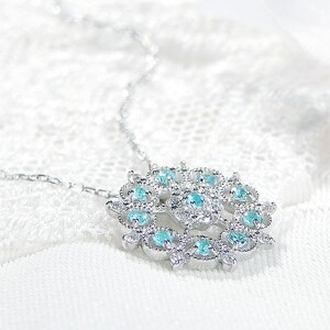 Pt900パライバトルマリン＆ダイヤモンド フラワーモチーフネックレス(Fph016)