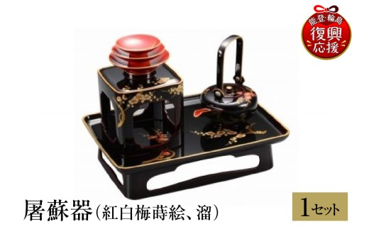 輪島塗　屠蘇器（紅白梅蒔絵、溜） wa013-202