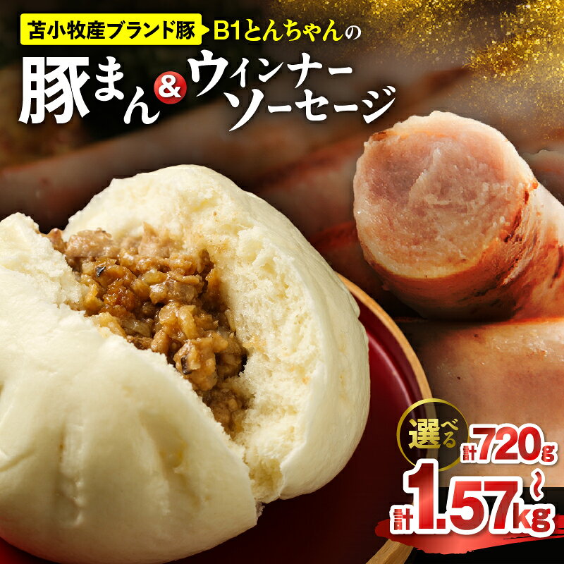 【ふるさと納税】＜選べる＞ B1とんちゃんの豚まん ウィンナーソーセージ セット 計720g ～ 計1.57kg 肉まん 豚まん ぶたまん ウインナー ソーセージ B1とんちゃん 豚肉 惣菜 プレジール 北海道 苫小牧市 おすすめ ランキング プレゼント ギフト