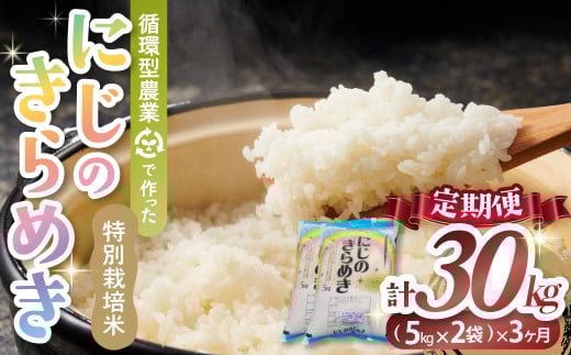 12月開始 【3ヶ月定期便】令和7年産 計30kg 10kg (5kg×2) ×3回 特別栽培米 循環型農業で作った「にじのきらめき」米 コメ こめ 特別栽培 先行 先行予約  精米 白米 人気 おすすめ 30kg 10kg 5kg 三重県 多気町 TC-0606