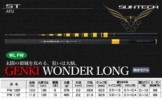 【日本製・鮎竿 限定モデル】GENKI WONDER LONG PW 110F（550-2）