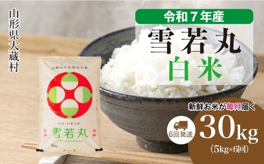 ＜令和7年産米＞ 雪若丸 【白米】 定期便 30kg （5kg×1ヶ月間隔で6回お届け）＜配送時期選べます＞