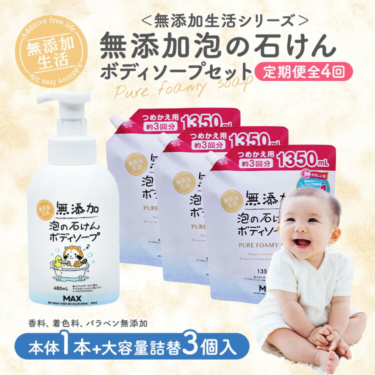 【ふるさと納税】【4回 定期便】香料/着色/防腐剤なし【ボディーソープ】泡『無添加 生活シリーズ』泡の石けん ボディソープ 定期便 無添加 泡 ボディーソープ ボディソープ ボディーシャンプー ボディシャンプー せっけん 石けん 石鹸 無添加 洗顔 日用品 奈良県 橿原市