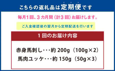 【3ヶ月定期便】 赤身馬刺し・馬さくらユッケセット 200g＋150g 計1.05kg 馬刺し 馬刺 ユッケ 馬肉 馬 お肉 肉 冷凍