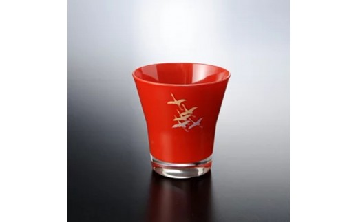 みよし漆器本舗 紀州塗り ぬりもん de Verre フリーグラス 蒔絵 千羽鶴 赤 210ml