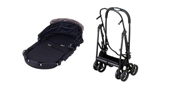 持ち運びや収納時にはキャリーと車体それぞれを折りたたみ可能。収納にも場所を取りません。