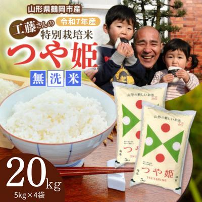 ふるさと納税 鶴岡市 【令和7年産】山形県庄内産　特別栽培米　つや姫　無洗米　20kg(5kg×4袋)