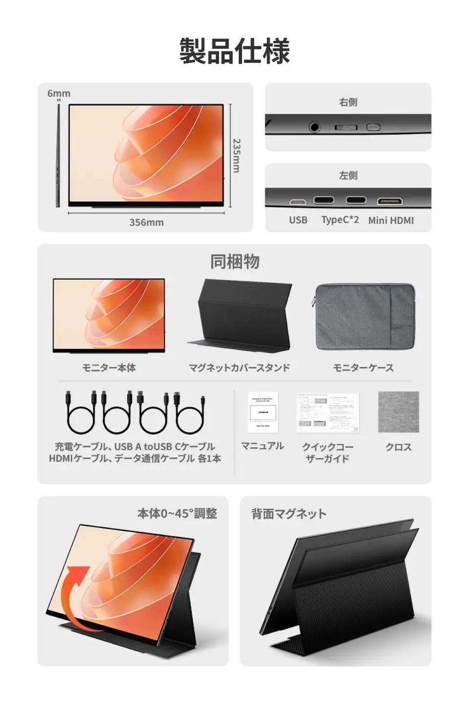 EHOMEWEI モバイルモニター IPS  16インチ 薄型6mm [1317]