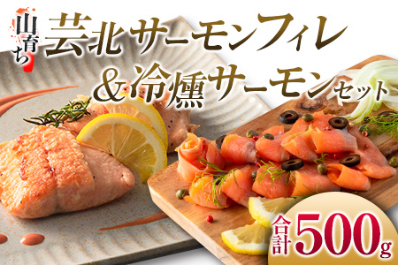 ★11月3日までの期間限定寄附額★ 芸北サーモン 計500g 骨取りフィレ＆冷燻サーモンセット  山育ち サーモン フィレ スモークサーモン 刺身 サラダにおすすめ_OG065_003