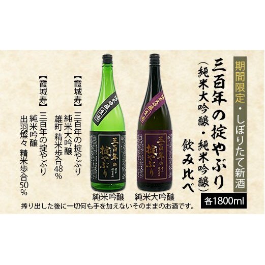 【期間限定・しぼりたて新酒】三百年の掟やぶり飲み比べ(純米大吟醸・純米吟醸) 1.8L×2本 FZ20-600