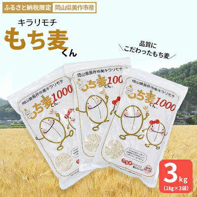 【ふるさと納税】美作市産キラリモチ　もち麦くん　3kg【1197077】