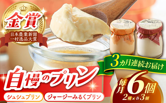 【3回定期便】シュシュプリンとジャージーみるくプリンセット 6個/月（計18個）/ プリン スイーツ ミルク ジャージ―牛乳 /  大村市 / おおむら夢ファームシュシュ [ACAA312]