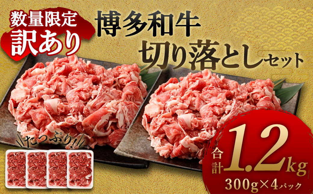 
                  【数量限定 訳あり】【A4・A5】博多和牛 切り落とし 300g×4パック 合計1.2kg 和牛 牛 肉 牛肉
                